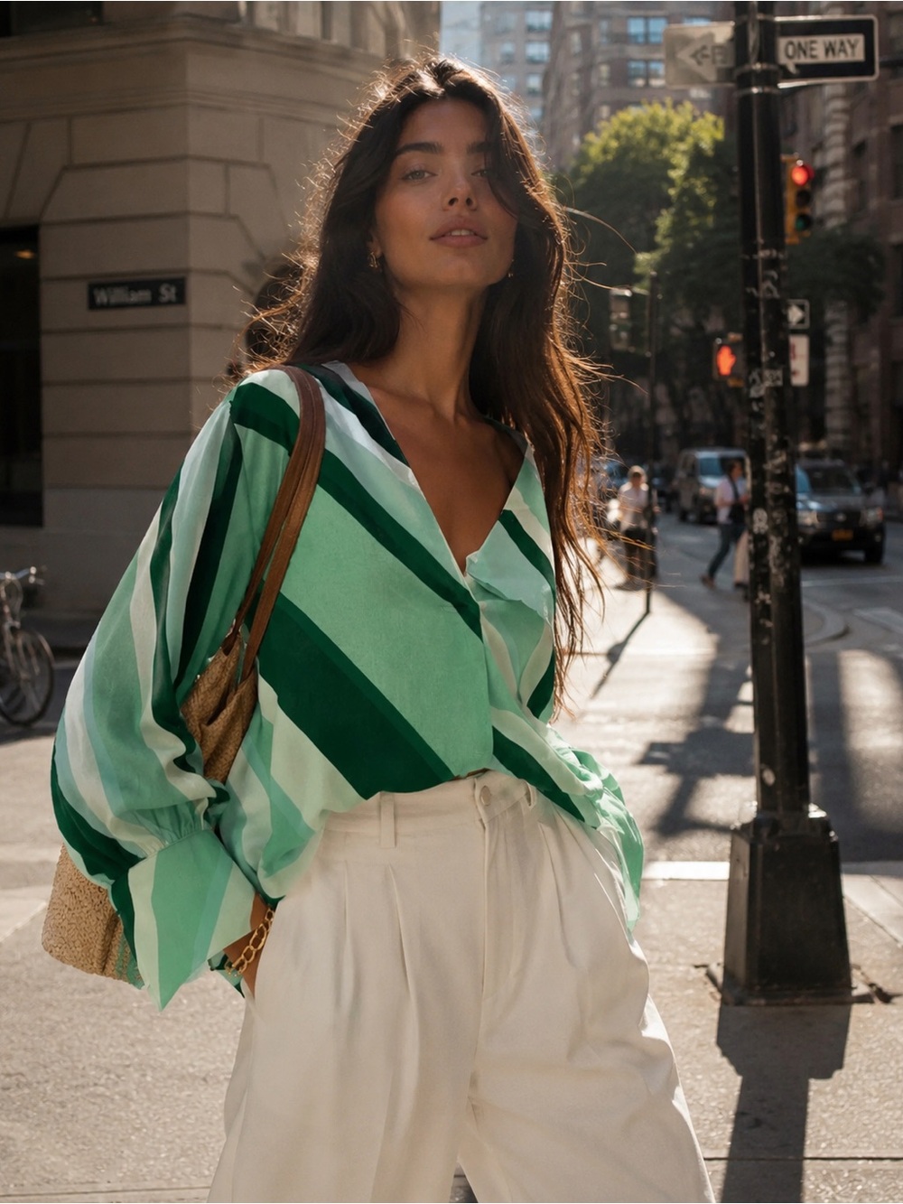 MANGO oversized printed striped blouse shirt